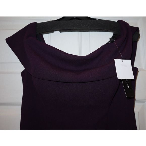 Betsy & Adam Sz 16 Mulberry Off The Shoulder Midi Crepe Side Ruched Dress $239 - Picture 3 of 10